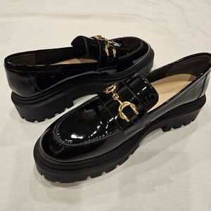 Stuart Weitzman Owen Black Patent Leather Bit Loafers Size 7.5